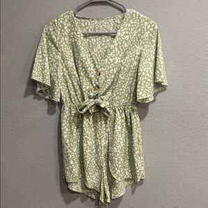 Green Leopard Print Romper